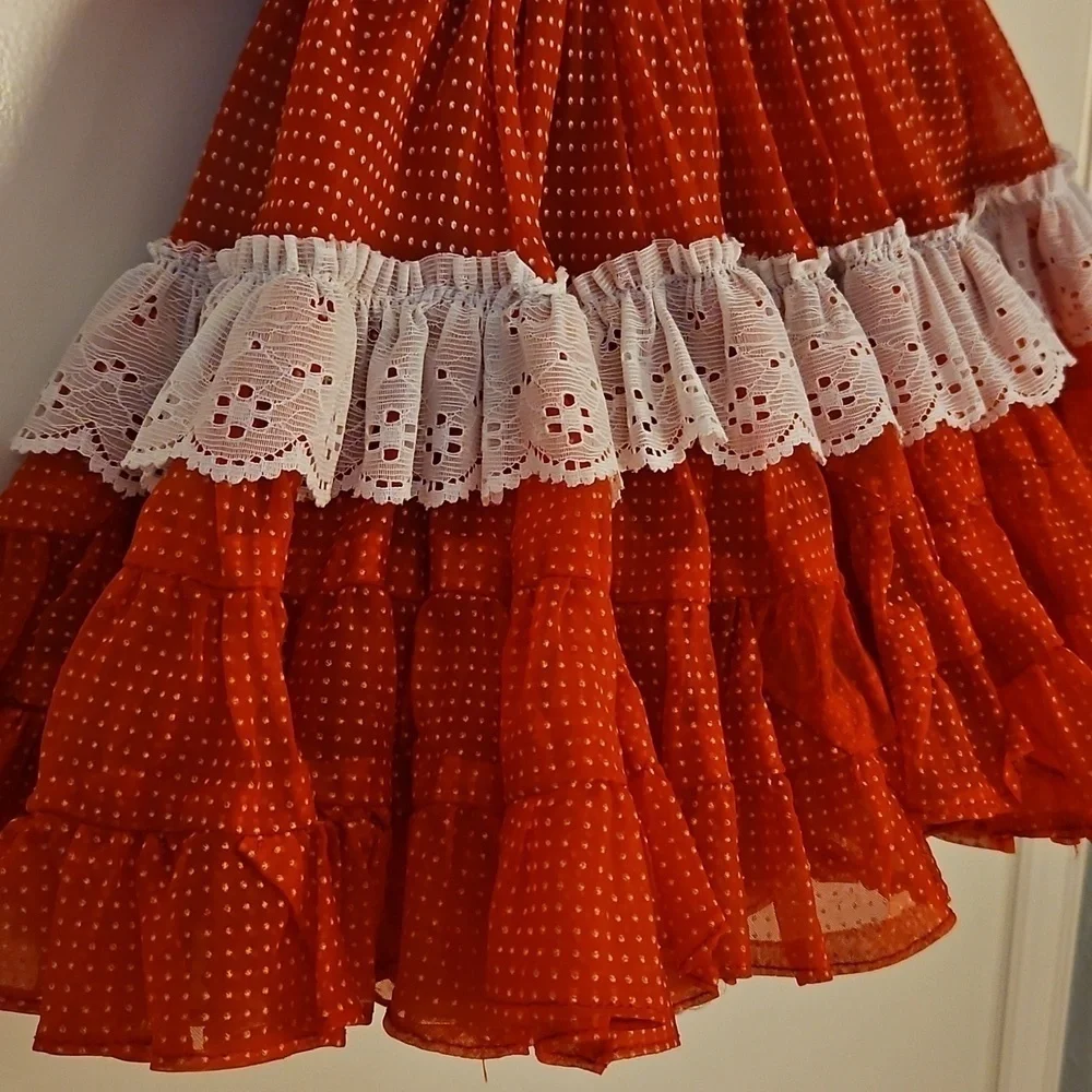 Vintage Handmade Red and White Pin Dot Ruffled Circle Lolita Pageant Dress
